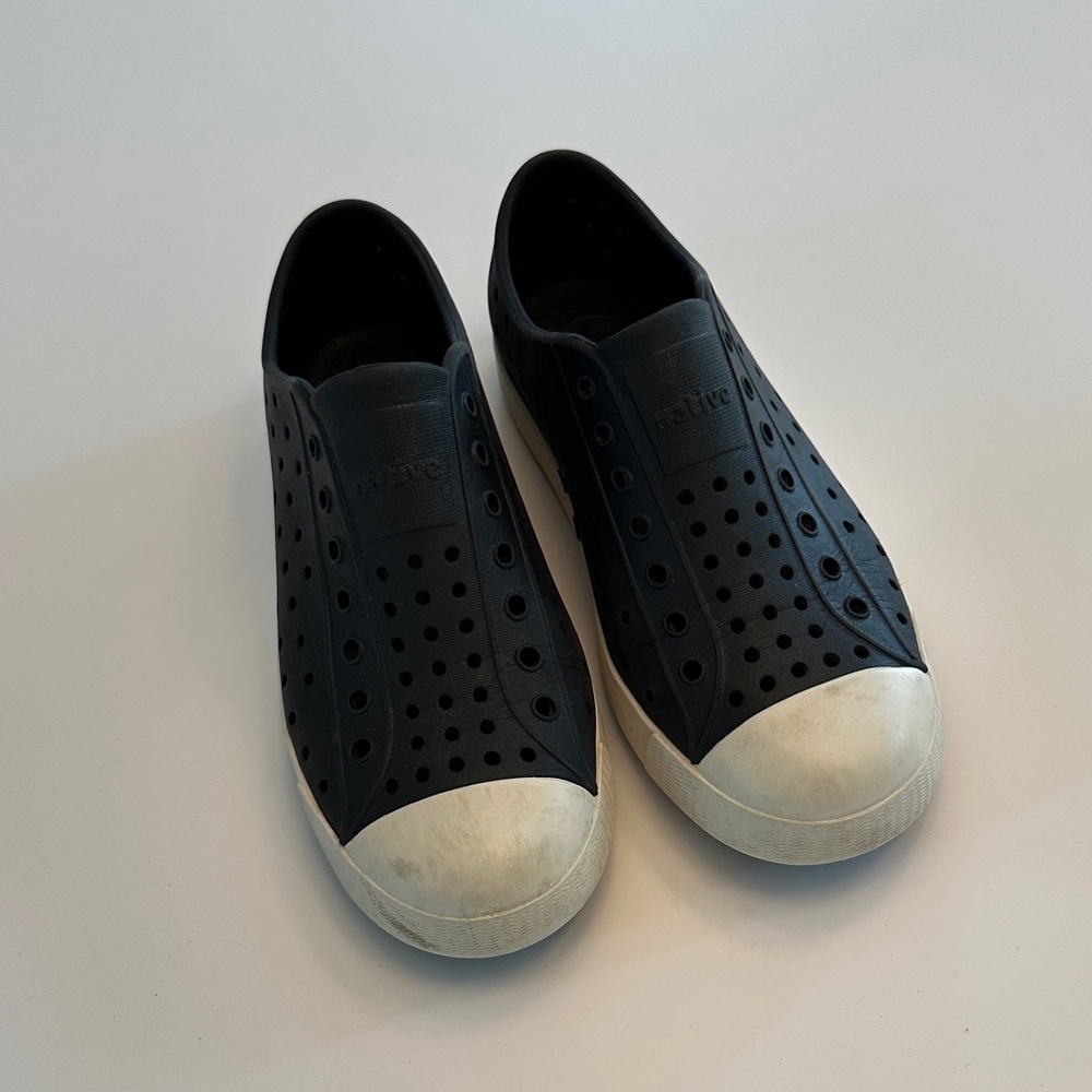 Native boy’s Black water slip ons with White Toe